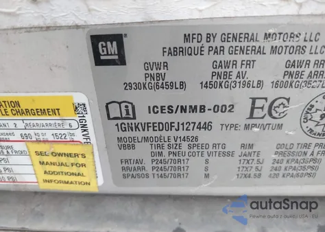 2015 Chevrolet Traverse Ls из США, поврежденный, VIN 1GNKVFED0FJ127446